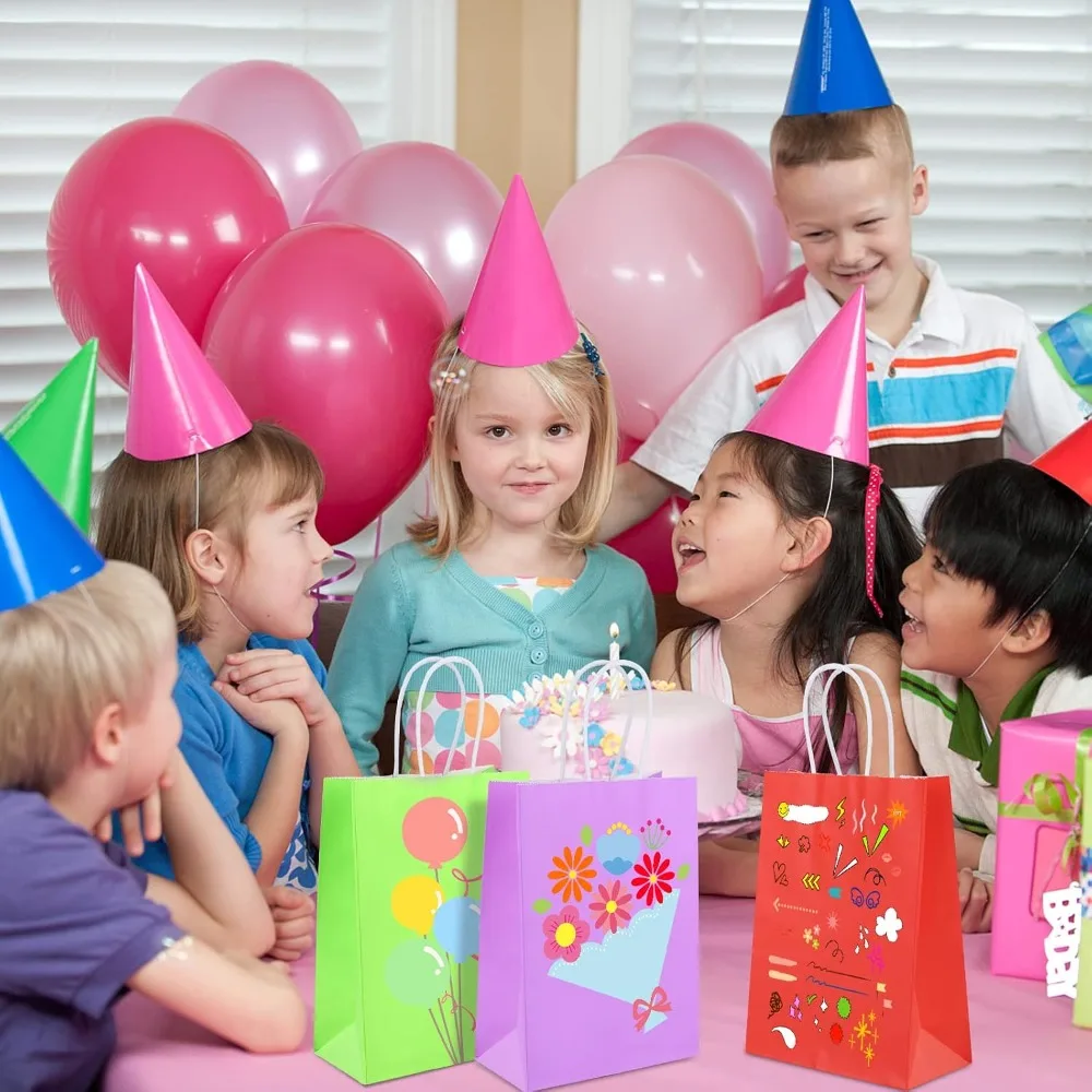 32Pcs Kraft Paper Gift Bags with Handles, 5.25x3.25x8.25 Inches, Rainbow Assorted Colors for Birthday Party Favors, Baby Shower, Wedding view 2