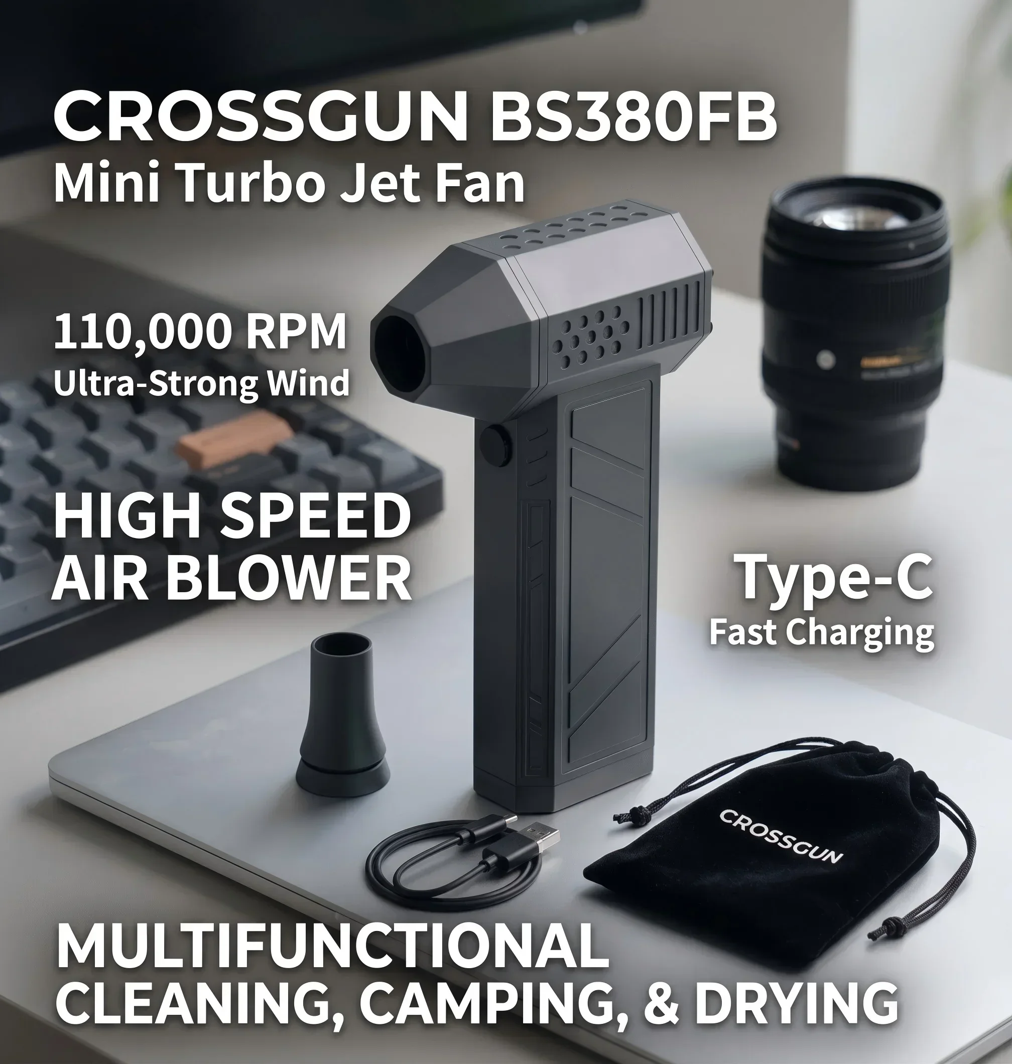 

CROSSGUN X3 Mini Turbo Jet Fan 110,000RPM Compressed Air Duster High Speed Blower for Computer Keyboard Cleaning Car Outdoo