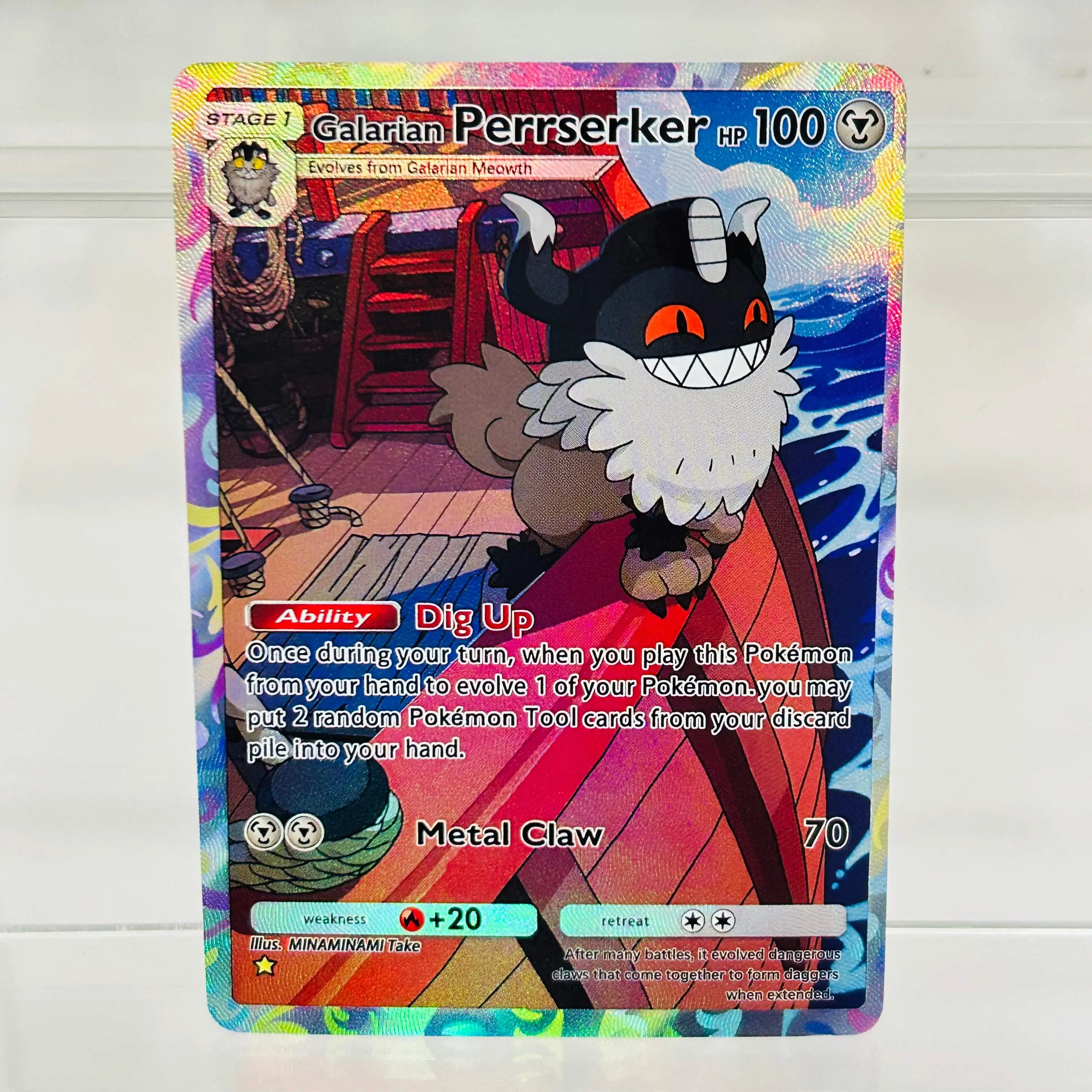 

Pokemon Galarian Perrserker English DIY Card with Holographic Texture, Perfect Condition Premium Anime Collection Card