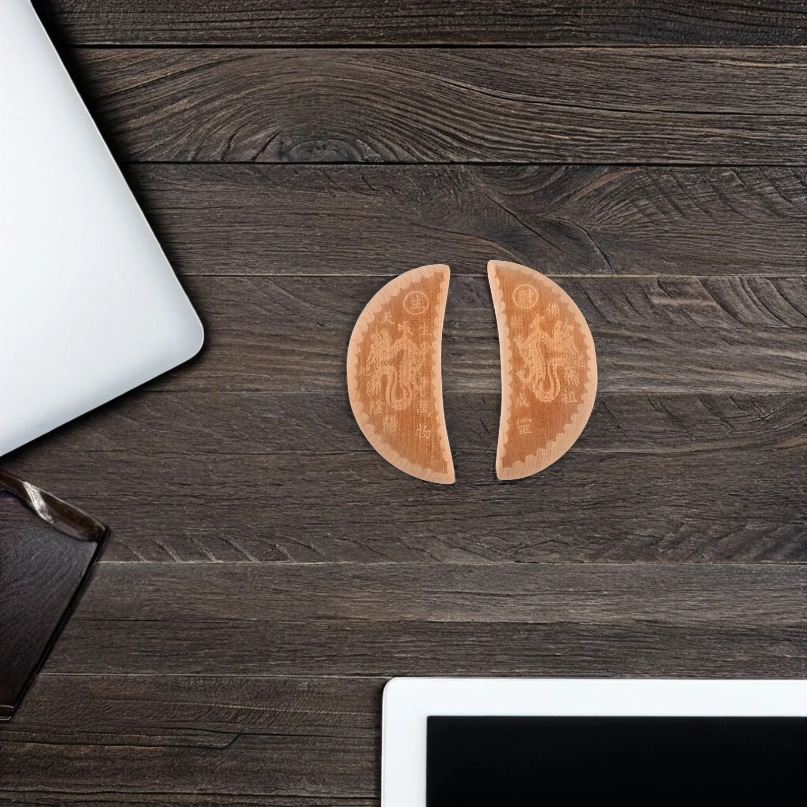 1 زوج أكواب العرافة الصينية التنين التقليدي منحوتة خشبية أدوات قراءة الحظ معبد المنزل مذبح الروحي ديكور الرجعية #4