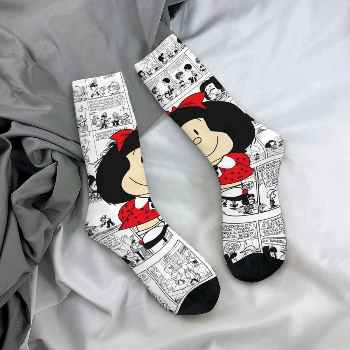 Funny Happy Sock for Men ICONIC Hip Hop Mafalda Cartoon Quality Pattern Printed Crew Sock Novelty Gift