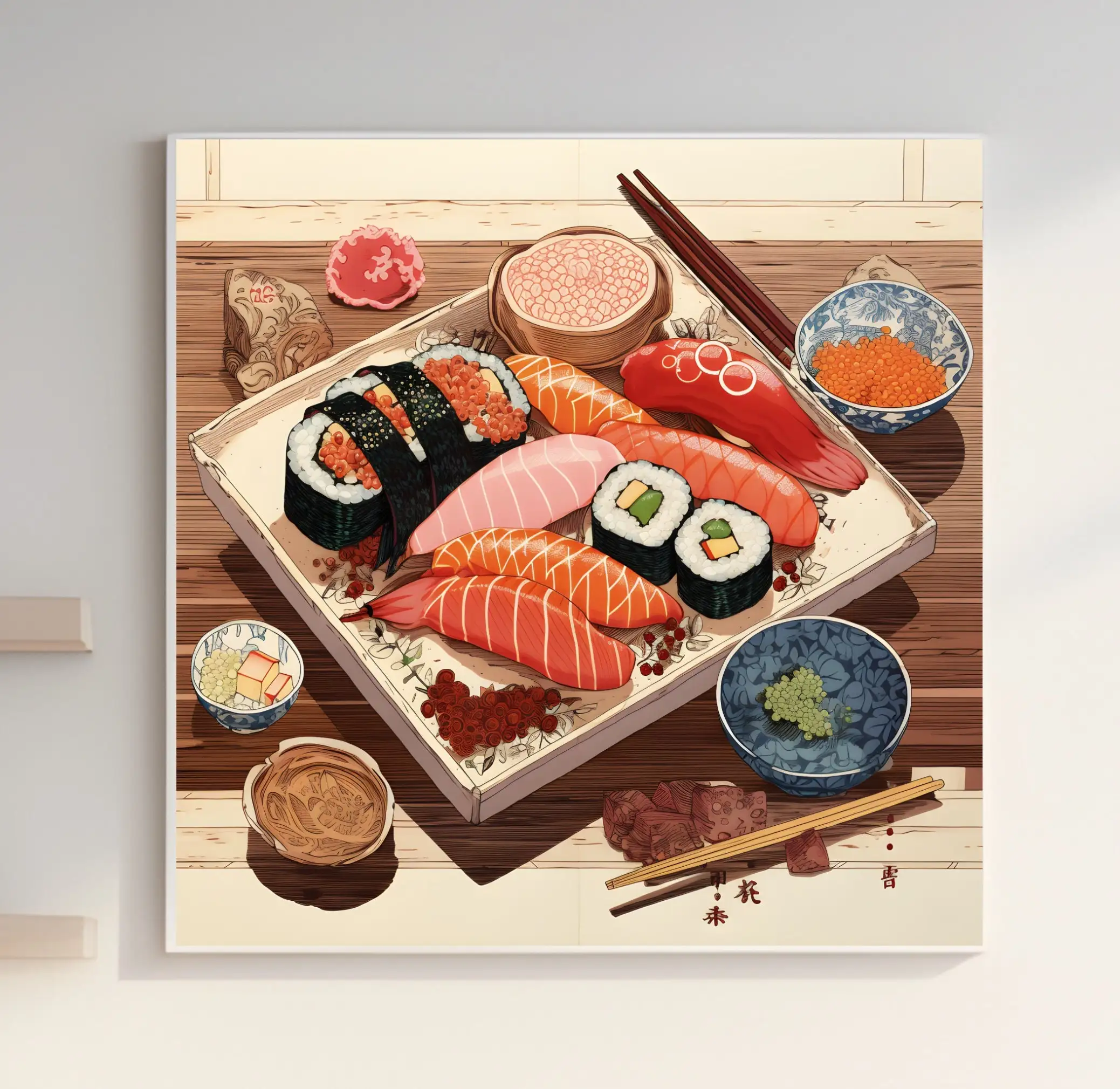 Sushi Salmon Japanese Style Delicious Food Poster Print Wall Art Pictures Canvas Painting Living Room Bedroom Home Decor Gift