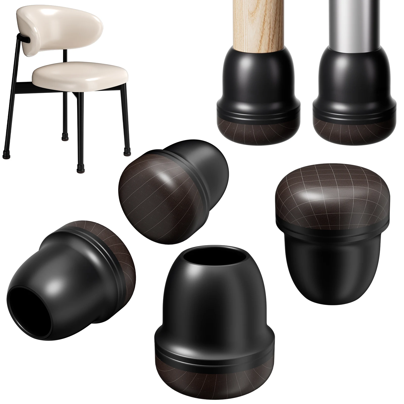 16PCS Round Chair Leg Caps Silicone Graphene Fabric Chair Leg Protectors Hair and Dust Resistant for Carpet Hardwood Floor