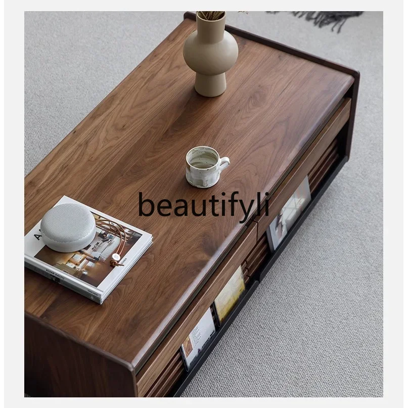 

Asmt51 Nordic all solid wood long coffee table Italian minimalist storage modern simple small apartment living room