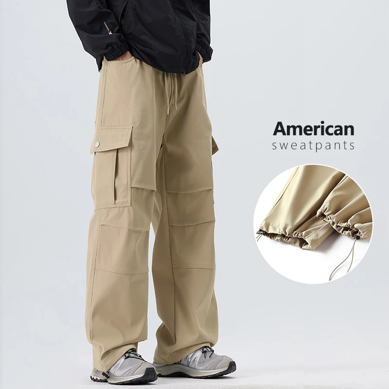 

Autumn Loose Straight Casual Pants Men's Drawstring Sweatpants American Streetwear Fashion Cargo Workwear Jogging Trousers