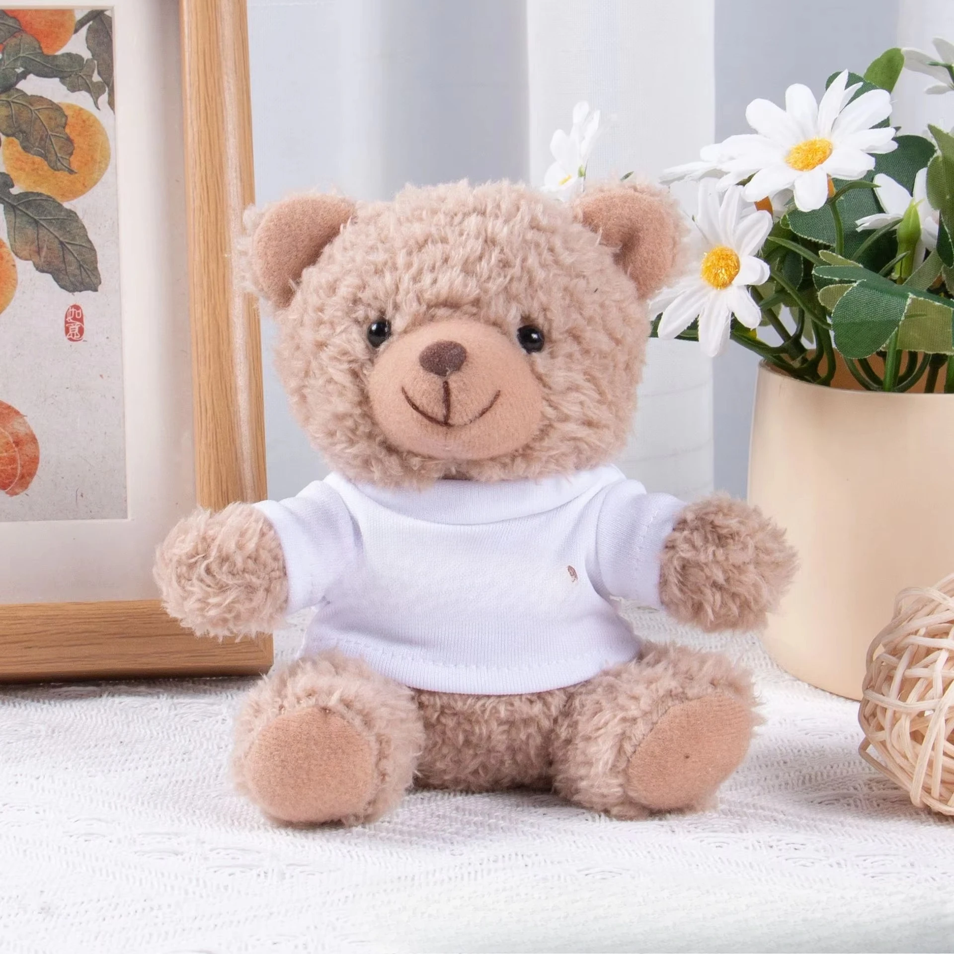 

Teddy bear keychain pendant bag clothing accessories embroidery logo activity gift cute small short super soft plush pp cotton