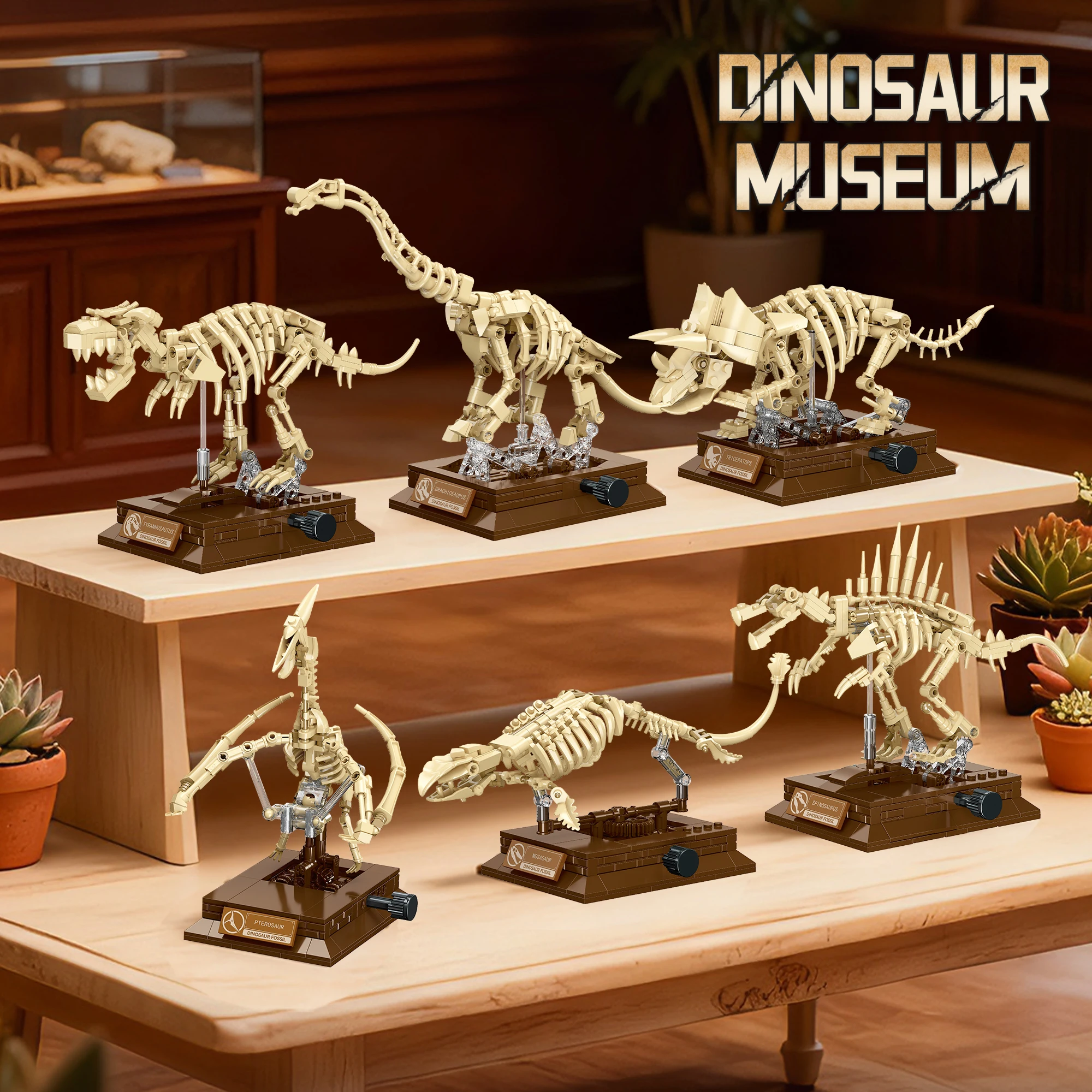 Sammelbares T-Rex-Fossil-Skelett-Bausteinset, MOC-Dinosaurier-Modellbausatz für detaillierte Präsentation, einzigartiges Geschenk für erwachsene und jugendliche Fans