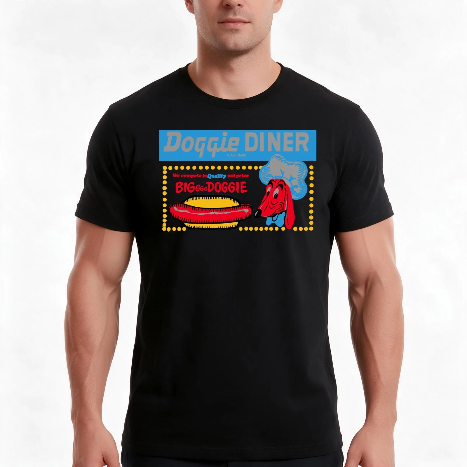 HOT DOGS - DOGGIE DINER ADVERT T-Shirt Summer Casual Cotton Tee Oversized Streetwear Tops Vintage Graphic Print 100% Cotton