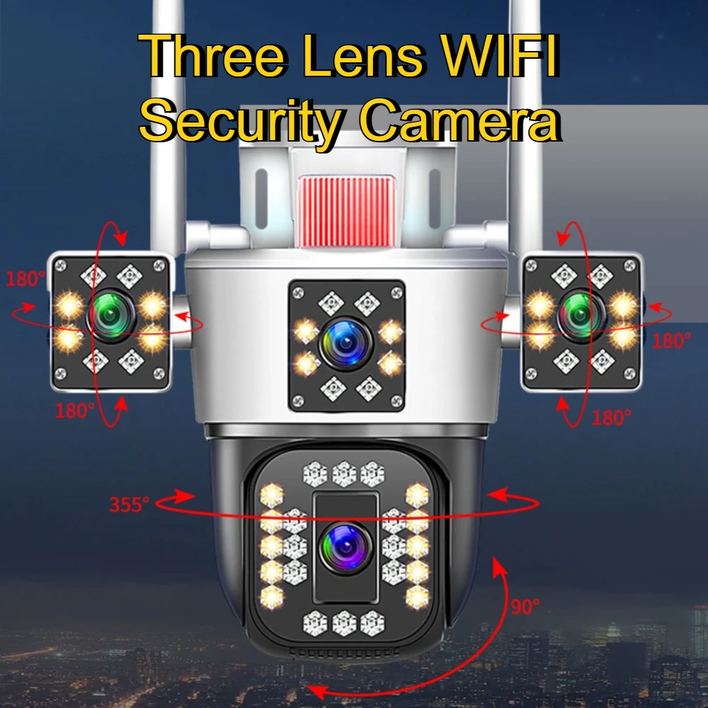 

WIFI Security Camera 6K 12MP Three Lens Outdoor 10X Zoom Triple Screens PTZ IP Cam Auto Tracking CCTV Video Surveillance Cameras