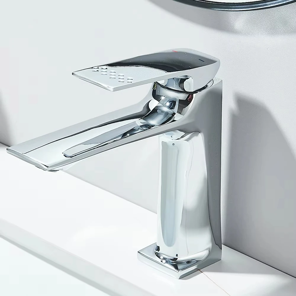 Grifo de lavabo de baño gris moderno, grifo de lavabo de encimera de una sola manija, grifo mezclador de agua fría y caliente