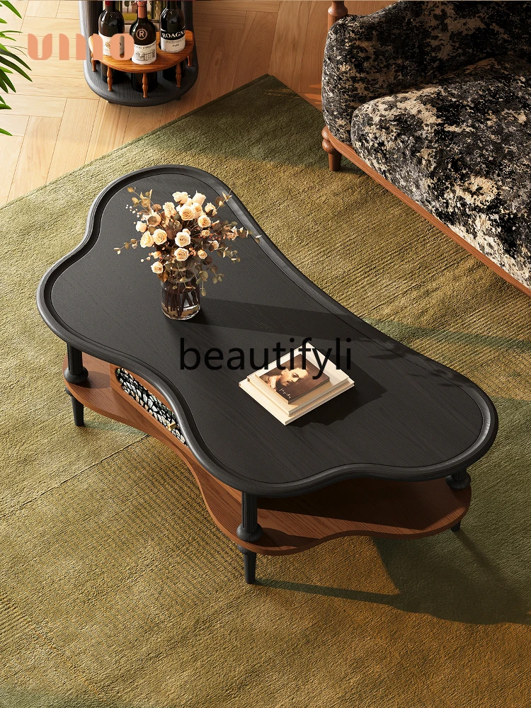 

French retro solid wood coffee table living room simple tea table medium antique butterfly coffee table