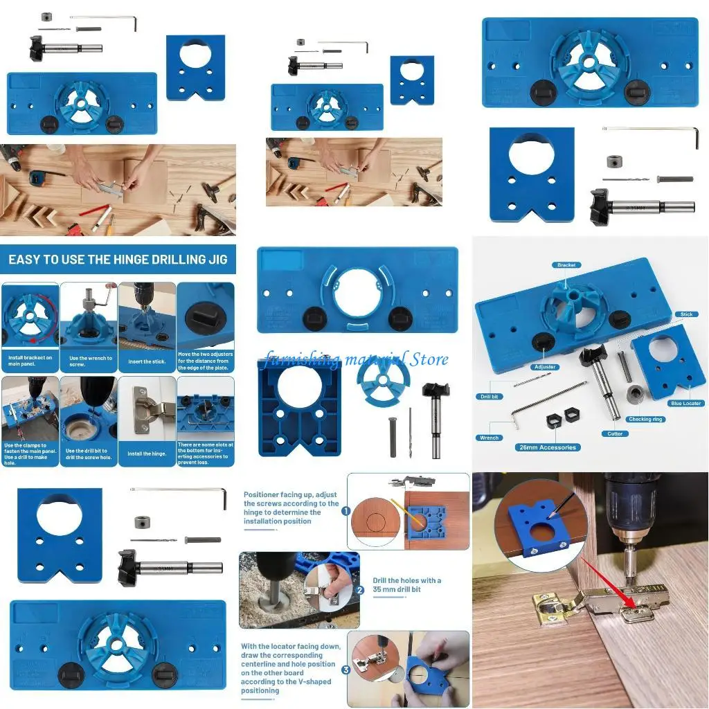 Y5GD Professional 35mm Hinge Template Set and Small Blue Lock Hole Locator User friendly