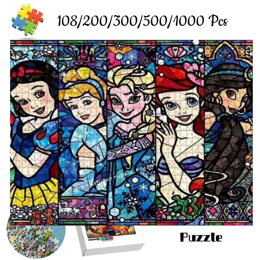 

Puzzles Disney Princess Figures Collection Wooden Jigsaw Puzzle 108/200/300/500/1000 Pieces for Adults Kids Toys Difficulty Game