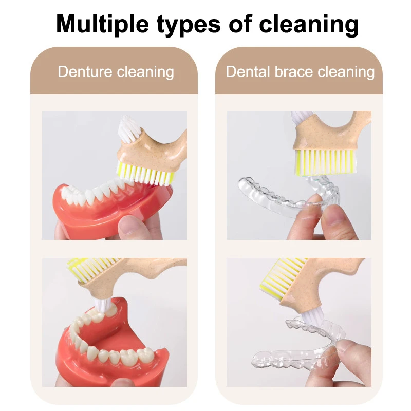 

[WHB]Multi-Layered Bristles Denture Cleaning False Teeth Brush Oral Care Non-slip Ergonomic Rubber Handle Dual