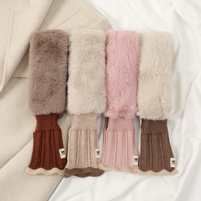 Winter Scarf Women Warm Thicken Solid Color Faux Rabbit Fur Plush Cross Collar Shawl Elegant Warm Soft Comfortable Scarf