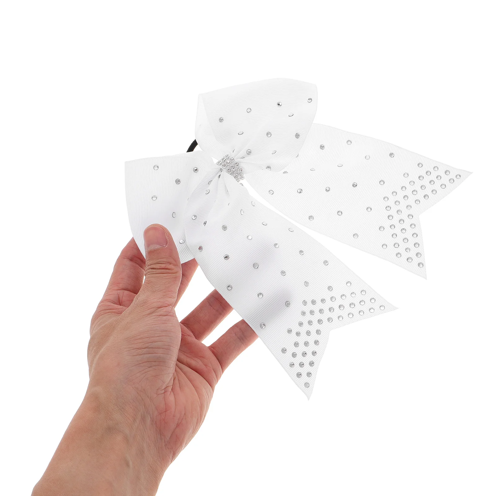 

6Pcs 7 Inch Rhinestone Cheer Bows White Hair Ties Large Sequin Bows for Cheerleading Gymnastics Dance Party Accessories