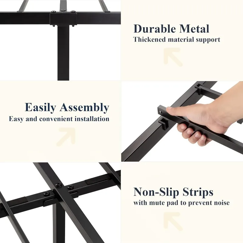 Size Metal Platform Bed Frame with Victorian Style Wrought Iron-Art Headboard/Footboard, No Box Spring Required, B