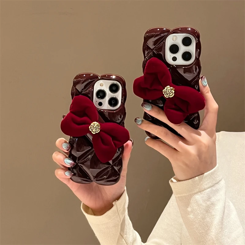 Cute Girls Red Bow Soft Case for IPhone 15 14 13 12 11 Pro Max Plus 15Pro 14Pro 15Plus I15 IPone 15ProMax Women Shockproof Cover