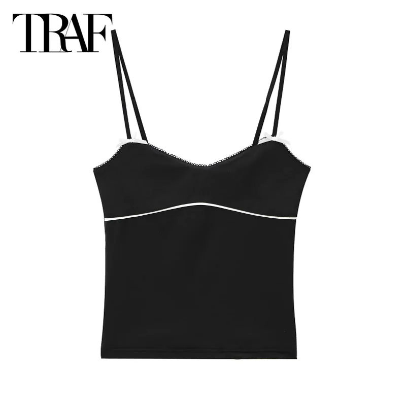 TRAF Women\'s Top 2024 Summer Tanks&Camis Sexy Butterfly Slip Tops Ladies Fashion Casual Backless Sleeveless Black Camisole