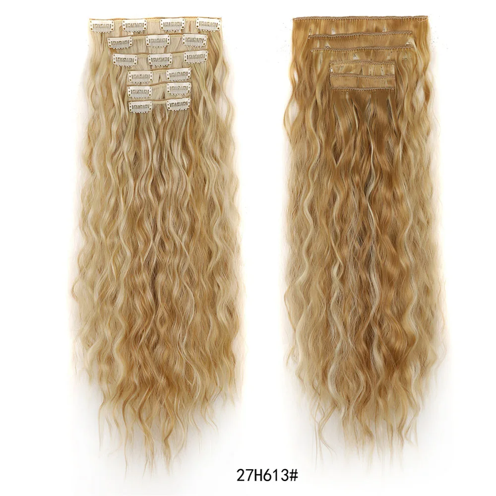 Synthetic Hair 6PCS Clip in Synthetic Hair Extensions Brown Blonde Color Mermaid Waves Hair Pieces for Women