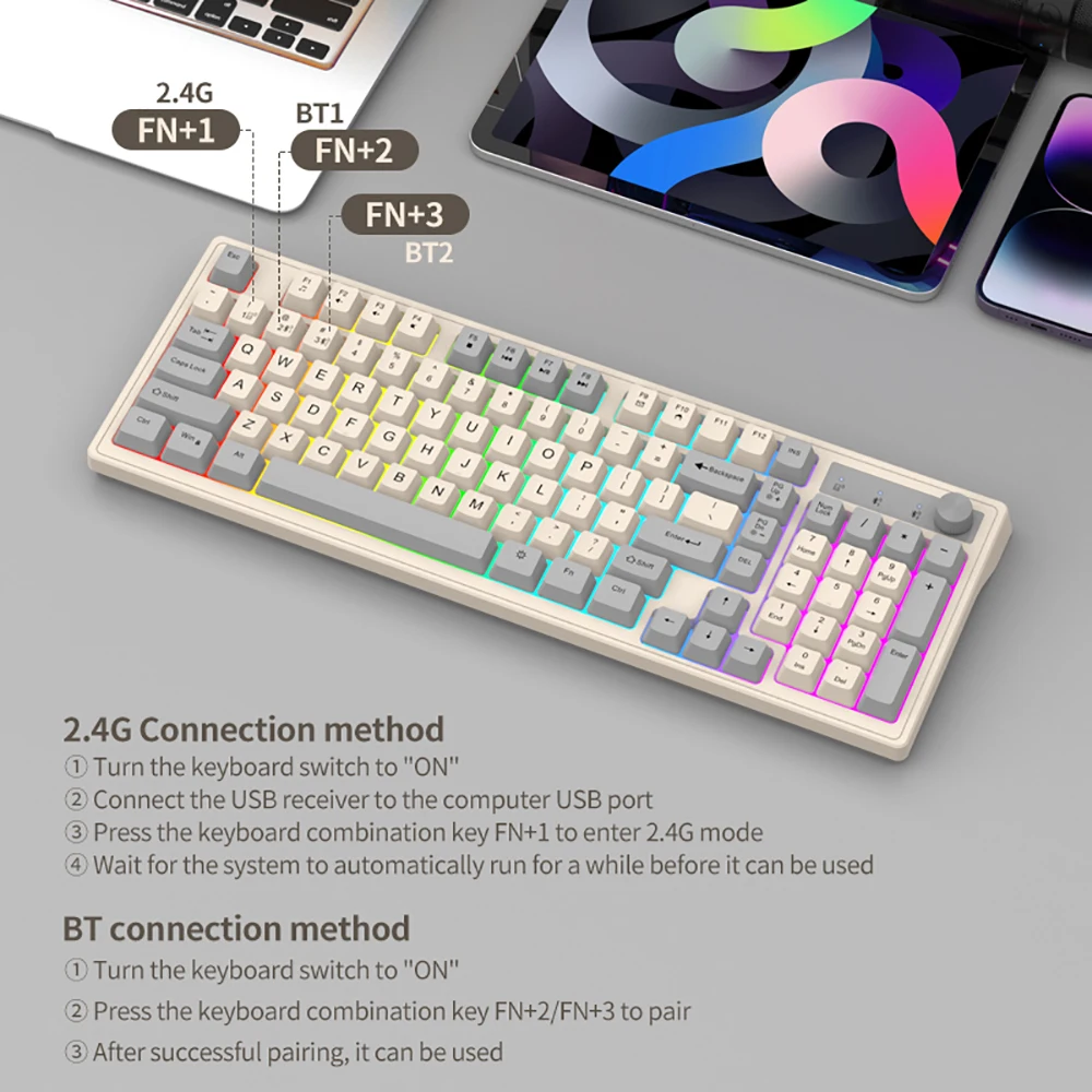 Dual-Mode Wireless Keyboard and Mouse Set 2.4G Dual Bluetooth Keyboard RGB Gaming Keyboard Mouse Kit Mechanical Feel Keyboard