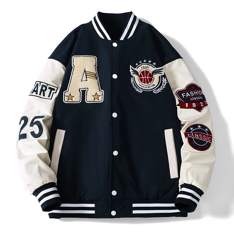 Hip Hop Baseball Jacket Men 2024 Sping Loose Unisex College Letter Embroidery Vintage Patchwork Coat Streetwear Spring Coat Male