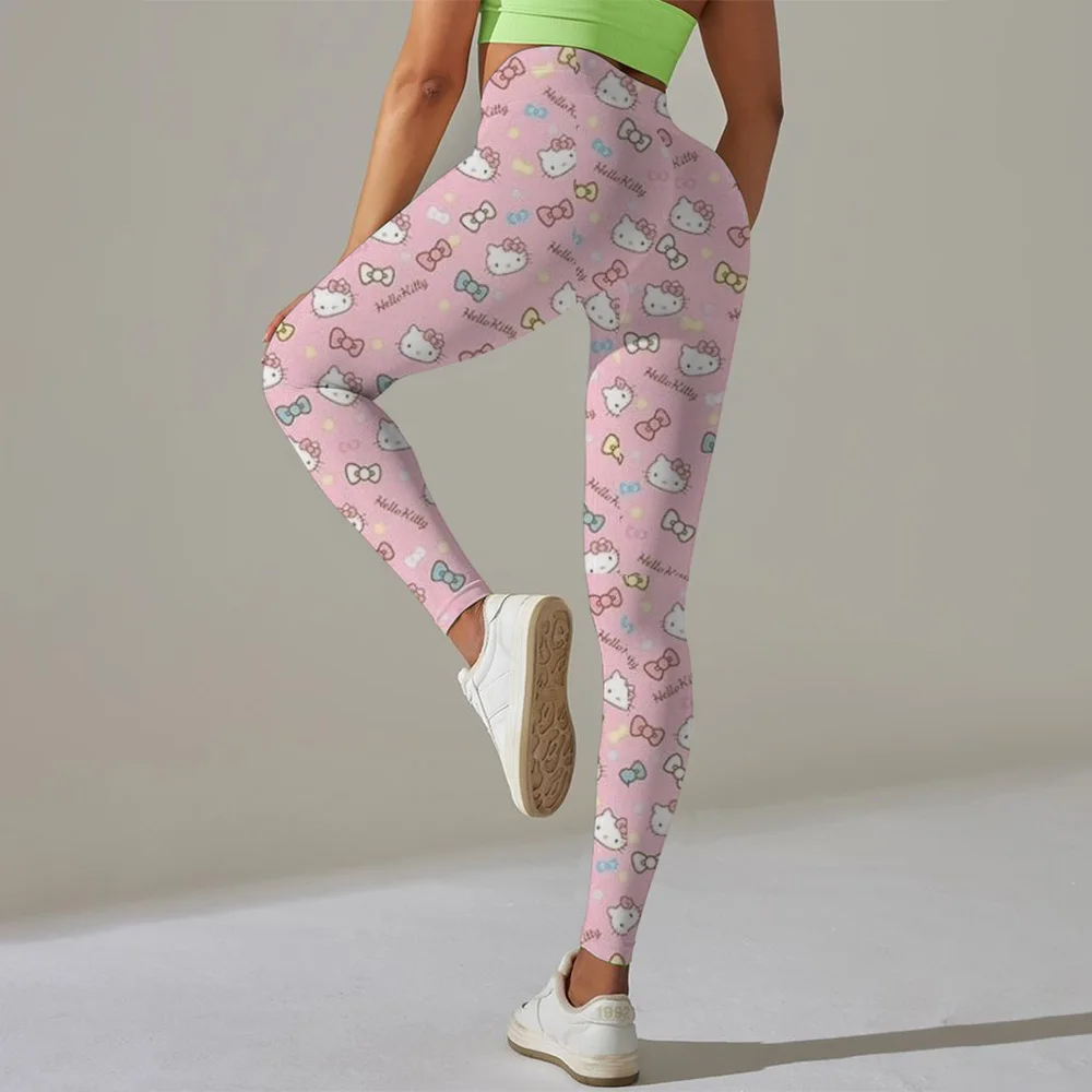 Olá kitty impressão calças de yoga ginásio leggings mulheres menina fitness macio collants cintura alta elástica respirável sem t linha calças esportivas