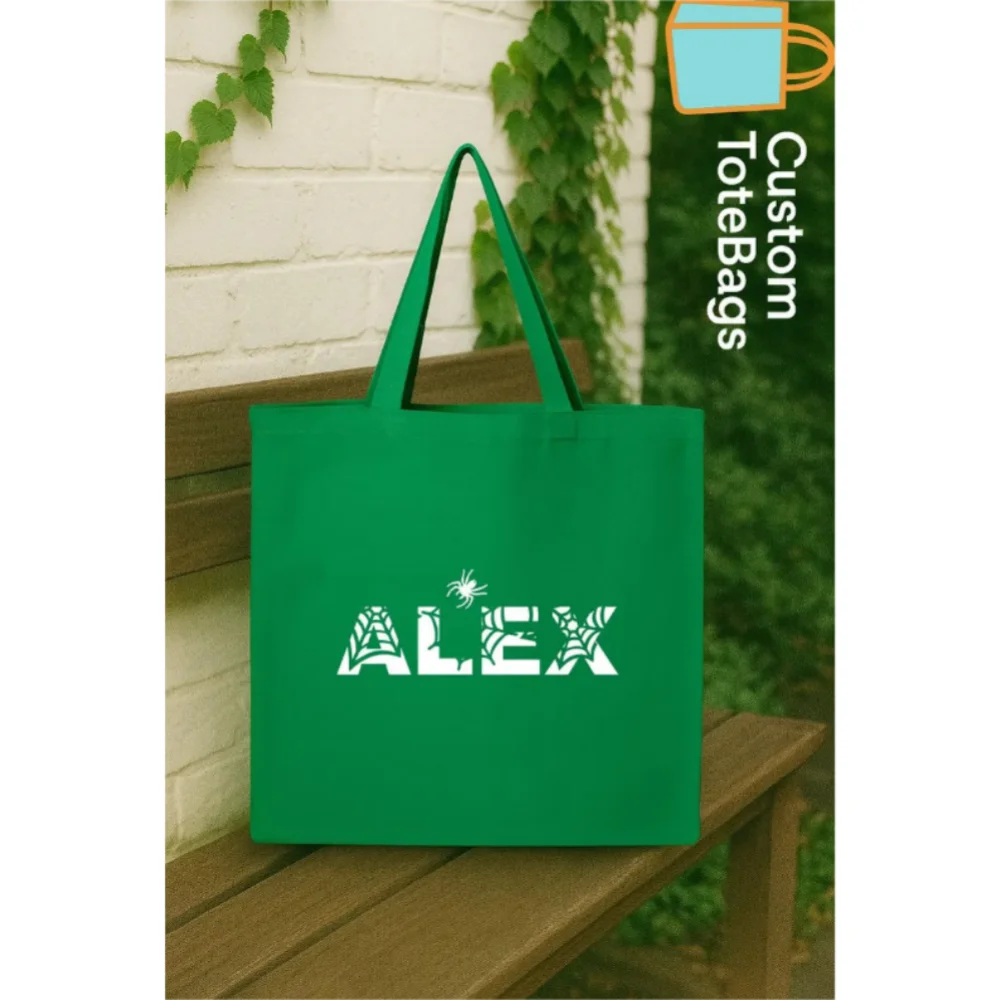 حقيبة حمل مخصصة للهالوين مع الاسم، حقيبة أطفال على شبكة العنكبوت، حقيبة خدعة أو علاج مخصصة، حقيبة اسم مخيف، هدية الهالوين للأطفال