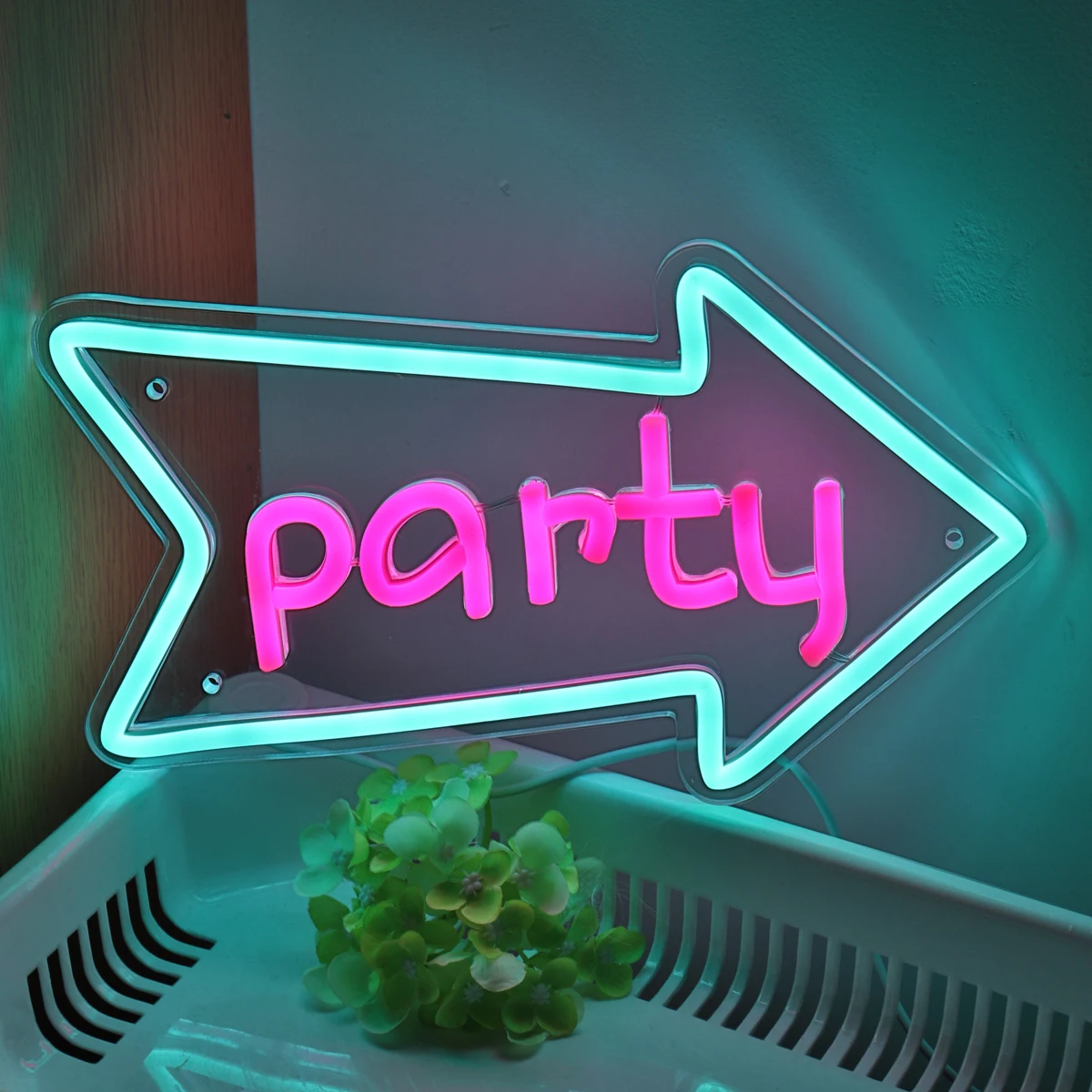 1pc Creative Arrow With Party LED Wall Art Neon Sign For Pub Club Bar Event Shop Show Decoration 11.18''*6.65''