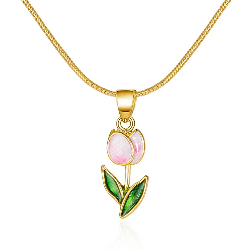Vintage elegante Emaille-Halskette mit Tulpenblüten-Anhänger für Damen, modische Accessoires für junge Persönlichkeiten, Schlüsselbeinkette, Choker. – Detail 30