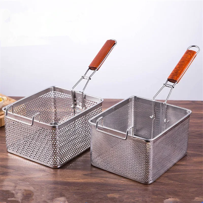 Stainless steel fryer screen French fries frame square filter net encrypt colander strainers shaped Frying fried mesh basket