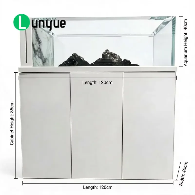 120x40cm 100 Gallon Glass Fish Tank with Painted Aluminum Cabinet Built-in 3-4 Chamber Bottom Filter Aquarium Stand for Home