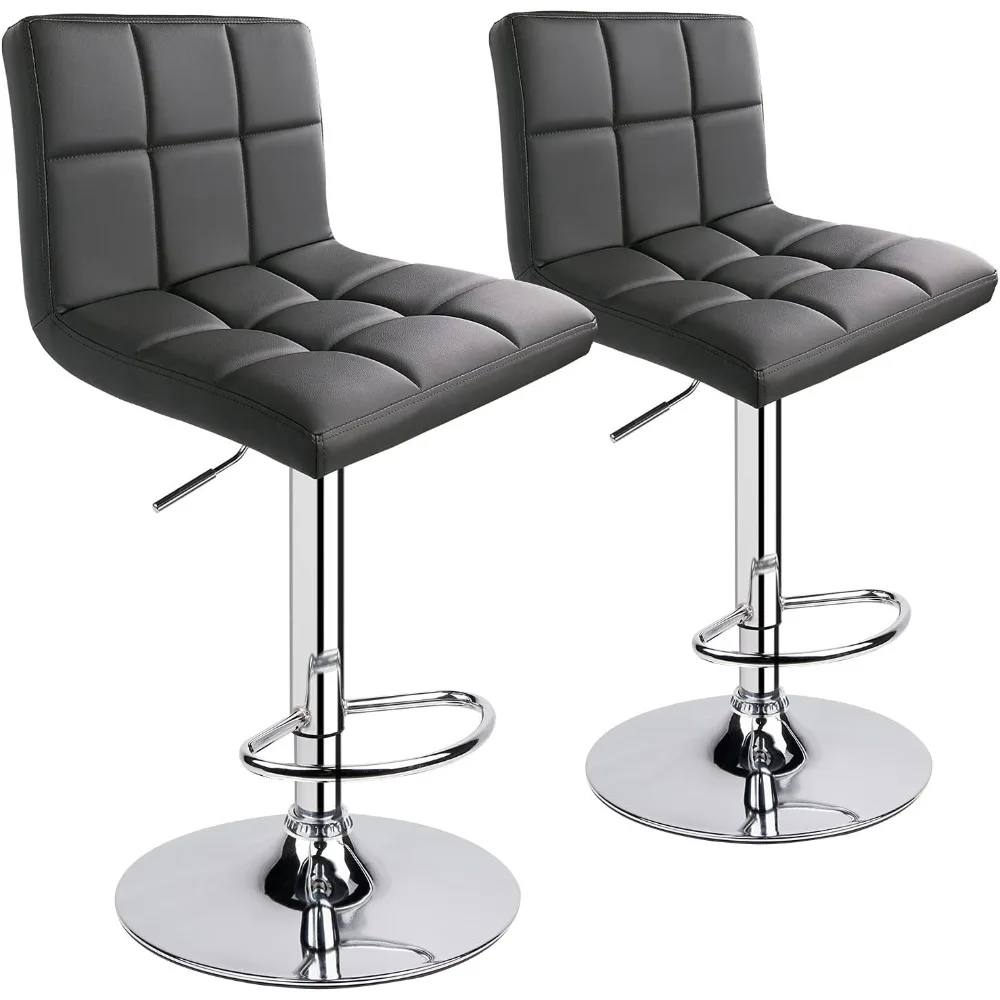 Bar Stools, Modern PU Leather Adjustable Swivel Bar Stool with Back, Set of 2 (Grey)