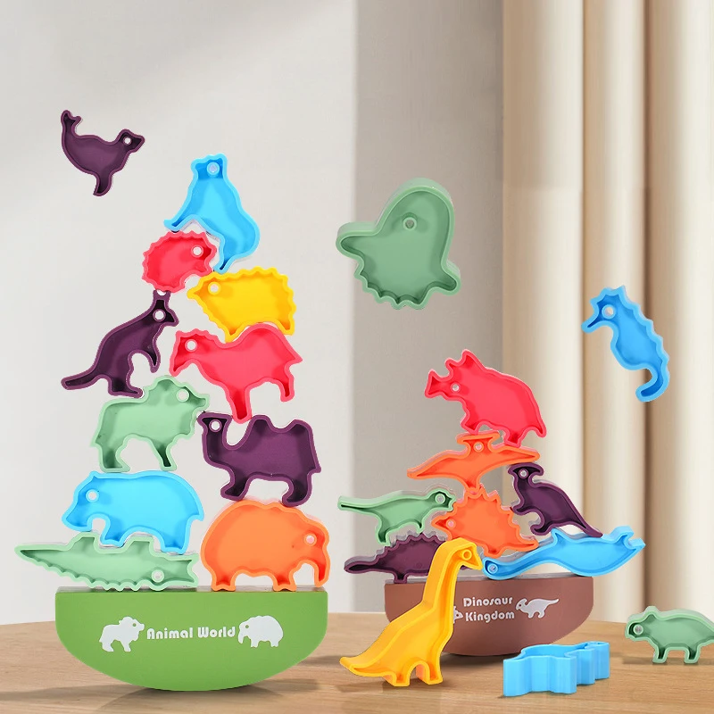 Children Balance Blocks Toys Animal Dinosaur Puzzle Building Stacking High Board Games Montessori Educational Toy For Kids