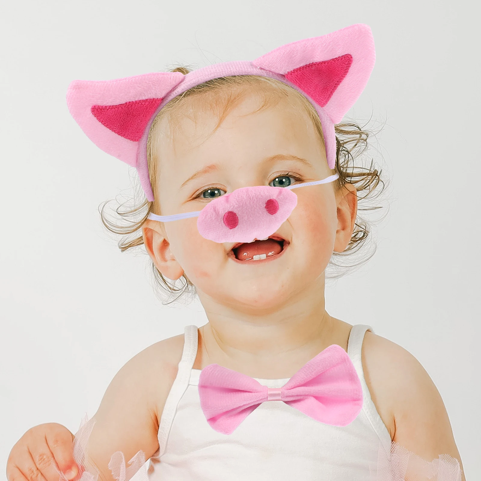 

Pig Costume 1 Set Kids Piggy Dress Up Ear Headb Fake Nose Accessories Baby Animal Ears Cosplay Props Decorative