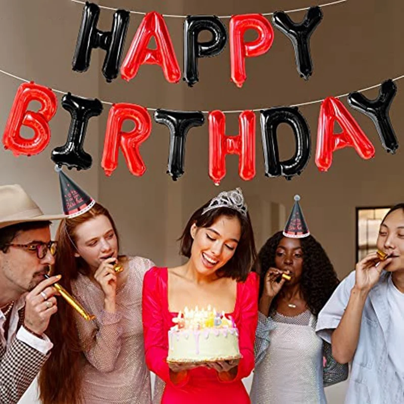 Palloncini Banner di buon compleanno neri e rossi palloncini Banner di buon compleanno da 16 pollici palloncini di buon compleanno per la festa