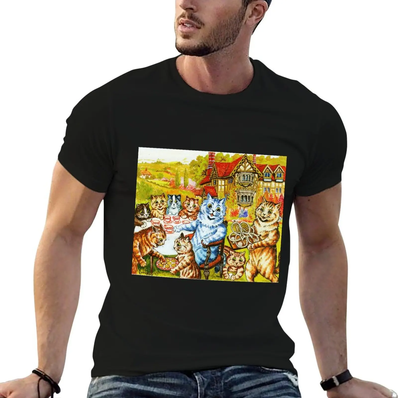 Arte original de Louis Wain 1860, Londres, camiseta masculina, designer, camisetas de anime, camiseta oversize
