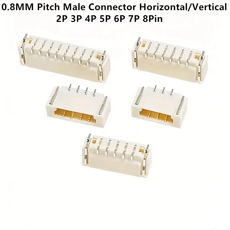 20Pcs JST SUR 0.8MM Pitch 2P 3P 4P 5P 6P 7P 8Pin Male Connector SMD PCB Plug Horizontal/Vertical