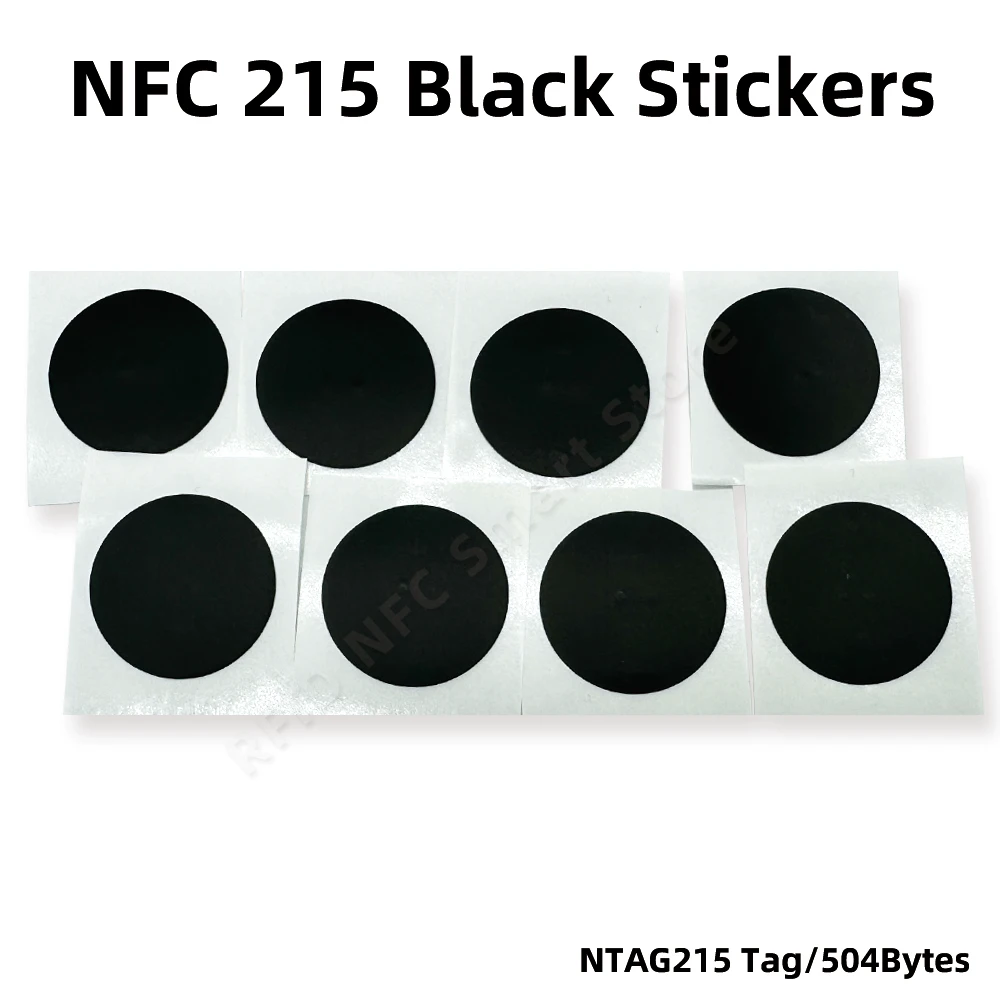 

10pcs RFID NFC Ntg215 Tags Black Sticker 13.56MHz NFC 215 Adhesive Labels 25MM 504 Bytes NFC Personal Automation NFC215