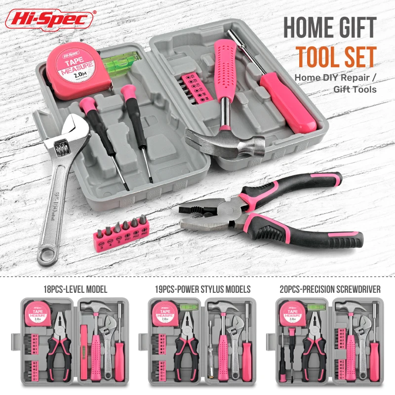 Hi-Spec 18/19/20PCs Pink DIY Tool Kit with Electric Pen & CR-V Steel - Home Maintenance Hand Tools Set for Women & Car Care