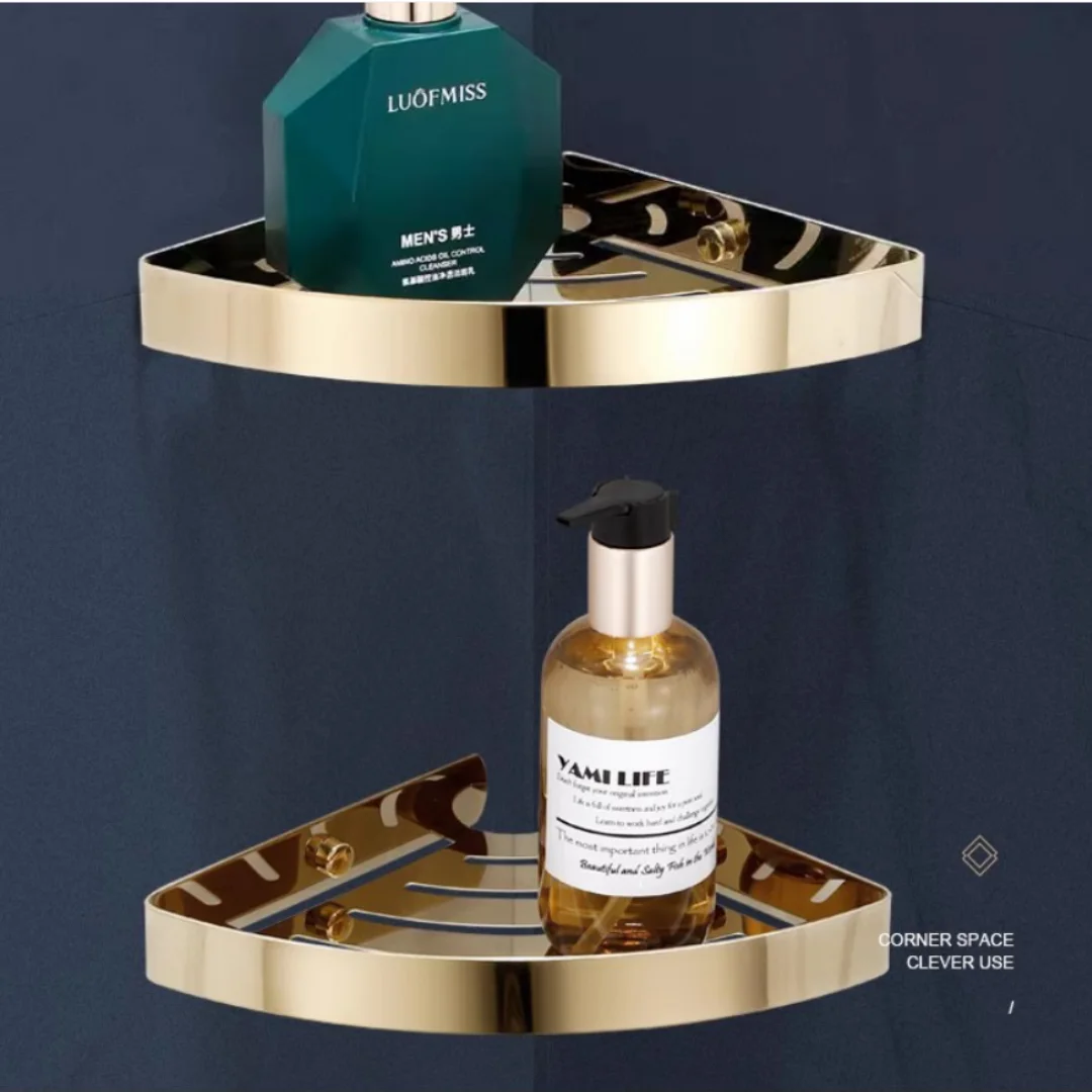 

Gold SUS304 Bathroom Shelf Rose Gold Bath Shower Shelf Black Bathroom Corner shelf Wall Mounted Grey Kitchen Storage holder