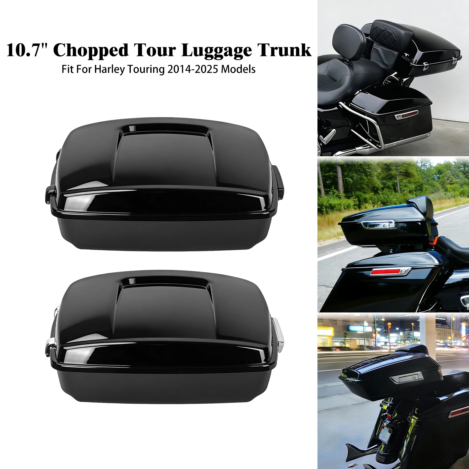 Motorcycle 10.7'' Chopped Saddlebag Trunk Tour Luggage With Latches For Harley Touring Road King Street Electra Glide 2014-2025