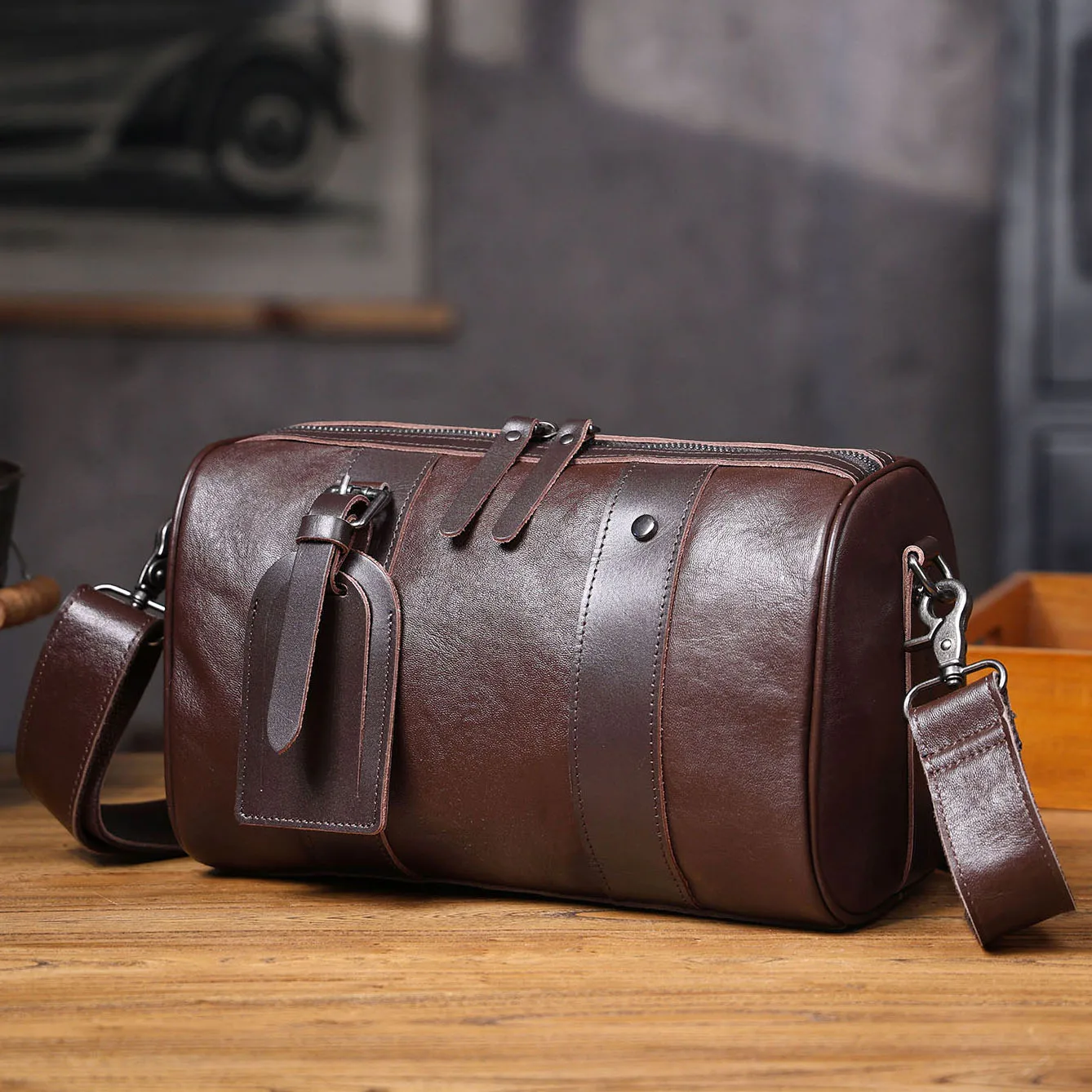 Echte Leder-Umhängetasche für Herren, einfache Rindsledertasche, hochwertiges, pflanzlich gegerbtes Leder, modischer Casual-Stil. – Detail 18