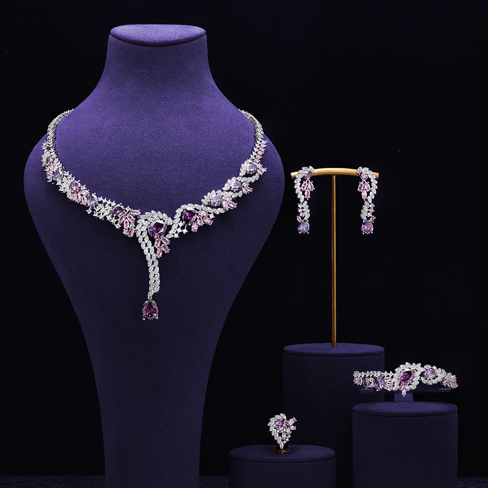 

Роскошный свадебный комплект украшений из кубического циркония для свадьбы в Дубае, Нигерии, свадебный комплект: колье и серьги для вечернего платья, украшения для вечеринок.