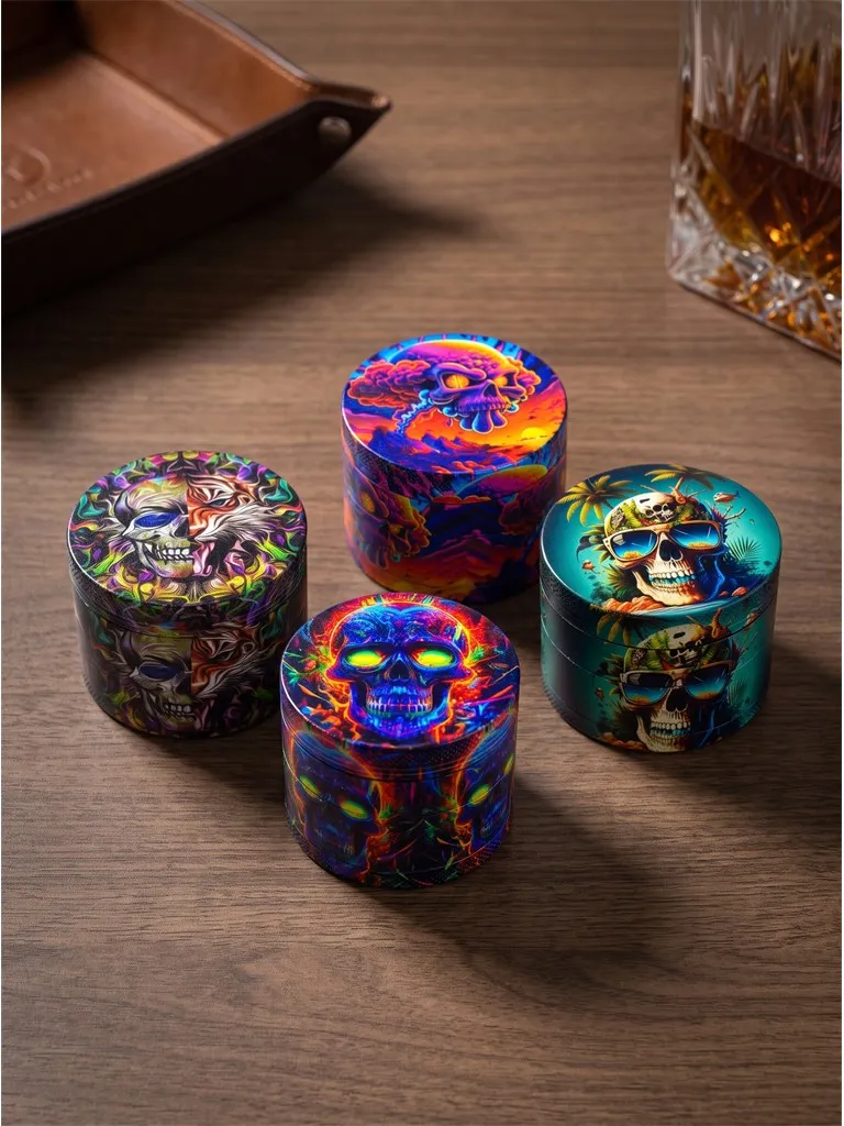 2inch/50mm Multi Skull Grinder Metal 4-layer Spice Mill Manual Pepper Mortar Pestle Tobacco Grass Grinder Smoke Cigarette Tool