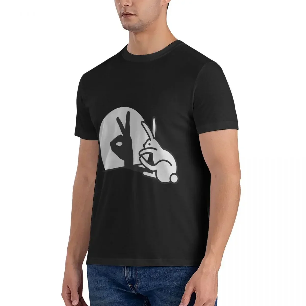 HOT SALE Funny Rabbit Hand Shadow Puppets Humor Pop Art T-shirt Male Classic T Shirt Men Round Neck Summer Shirts Tops S-6XL