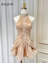 Designer New Version Summer Dresses Shiny Rhinestone Sleeveless Mini Dress Pleated A-line Skirt Short Dresses Party Dresses