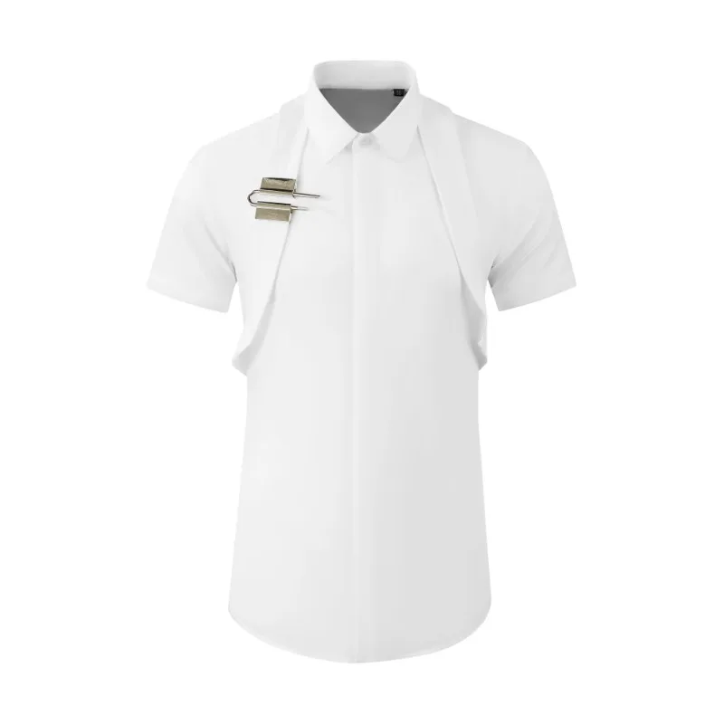 

Brand Short Sleeved U-button Fashion Men's Shirt Casual Business Dress Shirts Social Banquet Party Blouse Stage Performance Tops