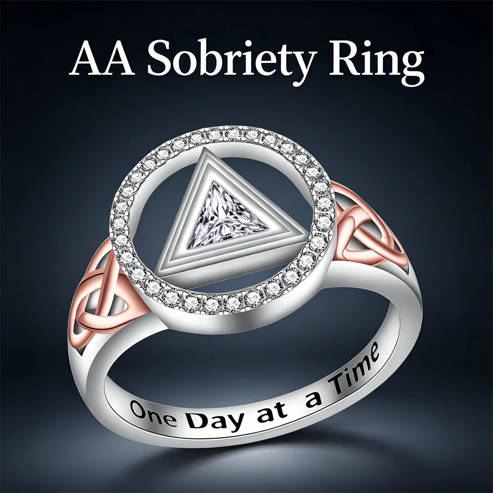 AA Sobriety Rings for Women - CZ Alcoholics Anonymous Ring Celtic Stay Sober Gifts AA Addiction Recovery Gifts 6-10#