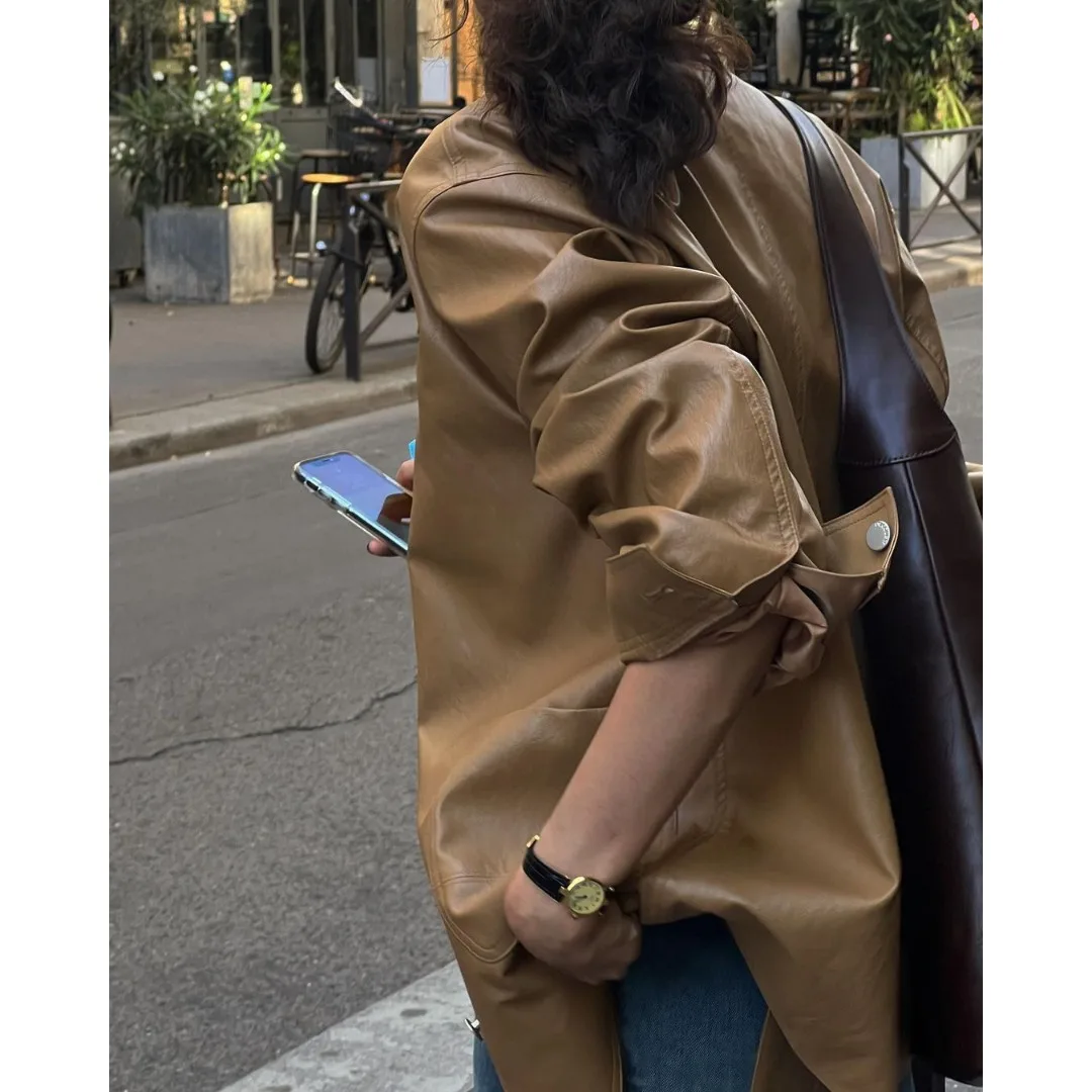 2026 New Fashion Korean Style Retro Leather Jacket Outerwear High Quality Material Regular Length Women's Premium Leather Coat